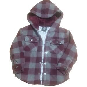 Volcom Boys Flannel hooded shirt jacket size 3T Maroon & Gray Plaid